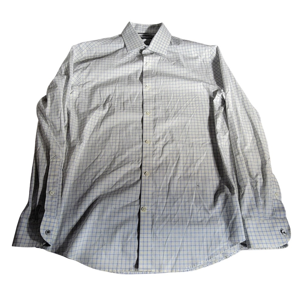 Tommy Hilfiger THFlex Supima Slim Fit Stretch Shirt Blue Yellow Grid Check Men L